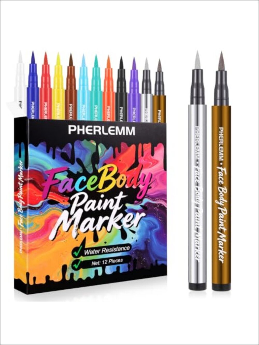 12 Shade Face Paint Kit Body Markers Tattoo Pen Waterproof Long Lasting